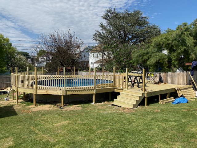 New wooden pool deck